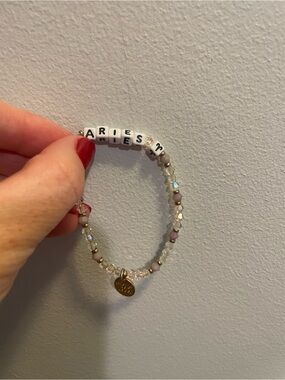 Beaded Pink and Clear Charm Bracelet with Gold Accent